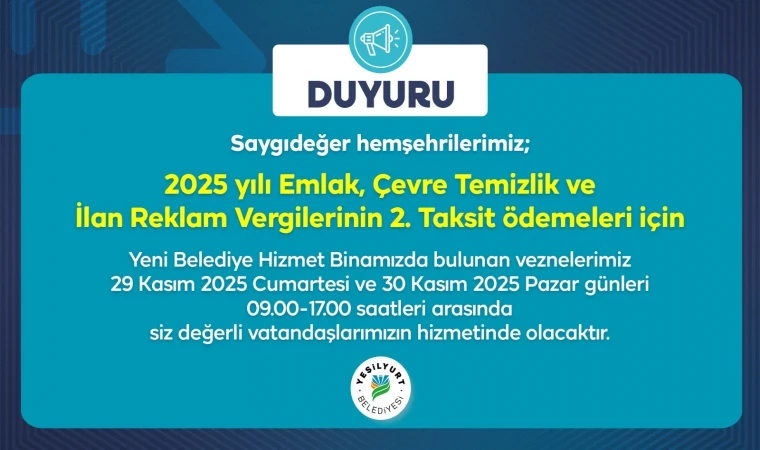 Yeşilyurt’ta Vezneler Hafta Sonu Hizmet Verecek
