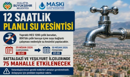 Malatya’da 75 Mahallede 12 Saat Su kesilecek
